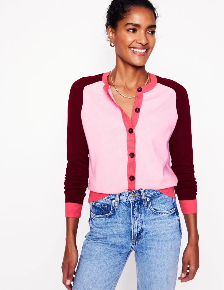Meg Saddle Sleeve Cardigan-Soft Pink, Colourblock-Boden Cheap