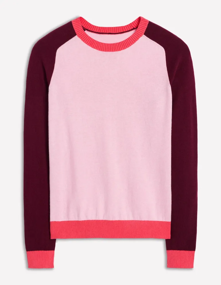 Meg Saddle Sleeve Sweater-Soft Pink, Colourblock-Boden Store