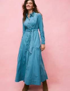 Mila Cord Midi Shirt Dress-Duck Egg Blue-Boden New