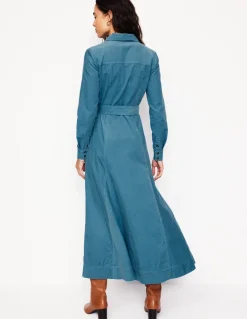 Mila Cord Midi Shirt Dress-Duck Egg Blue-Boden New