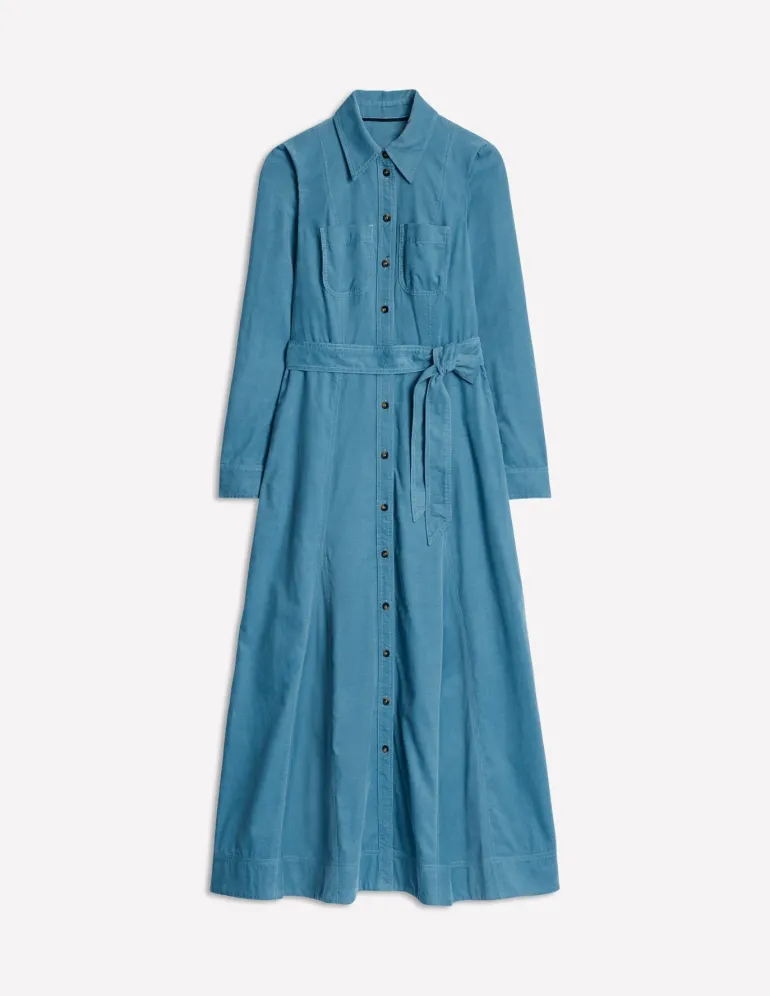 Mila Cord Midi Shirt Dress-Duck Egg Blue-Boden New