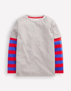 Mock Sleeve T-shirt-Grey Marl-Boden Outlet