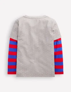 Mock Sleeve T-shirt-Grey Marl-Boden Outlet
