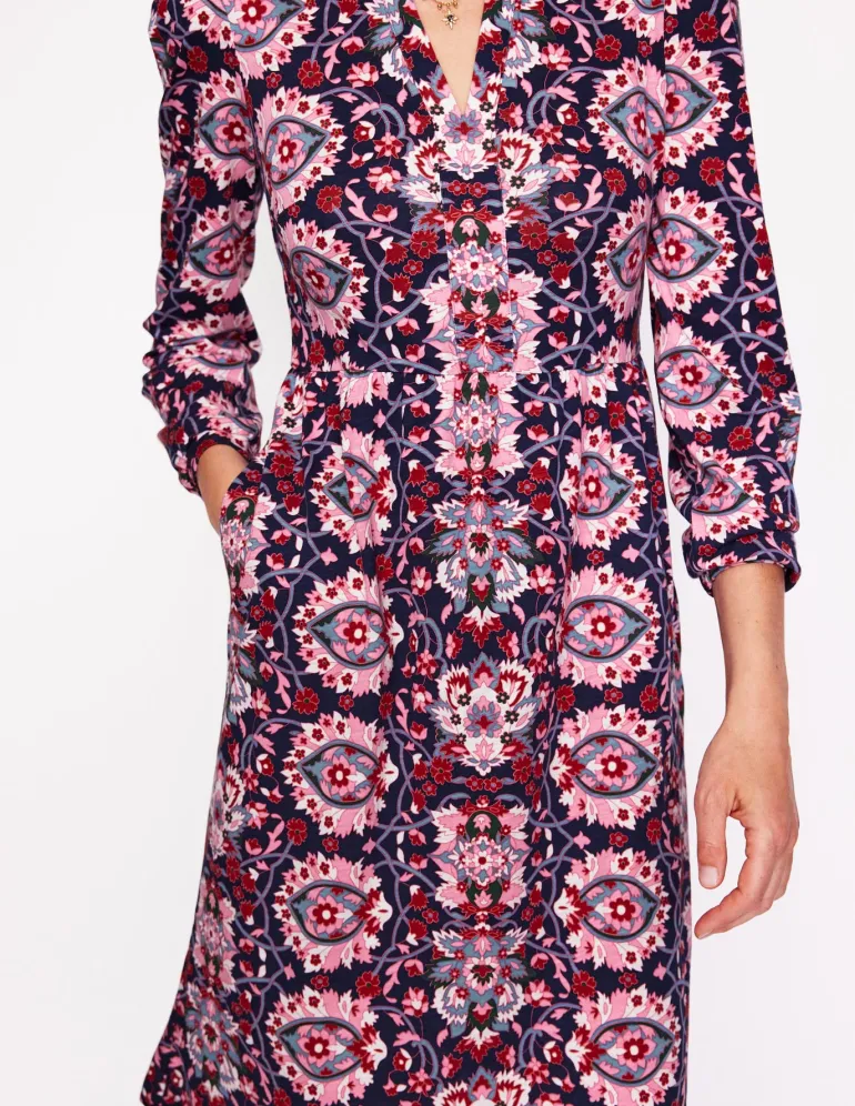 Naomi Relaxed Jersey Dress-Old Rose, Bloom Trellis-Boden Outlet