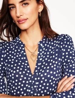 Naomi Relaxed Jersey Dress-French Navy, Abstract Dot-Boden Shop
