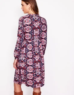 Naomi Relaxed Jersey Dress-Old Rose, Bloom Trellis-Boden Outlet