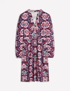 Naomi Relaxed Jersey Dress-Old Rose, Bloom Trellis-Boden Outlet