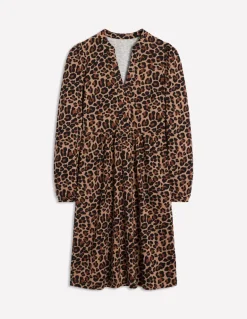 Naomi Relaxed Jersey Dress-Camel, Cheetah Pop-Boden Shop