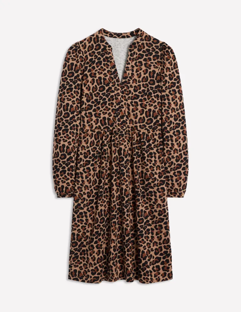 Naomi Relaxed Jersey Dress-Camel, Cheetah Pop-Boden Shop