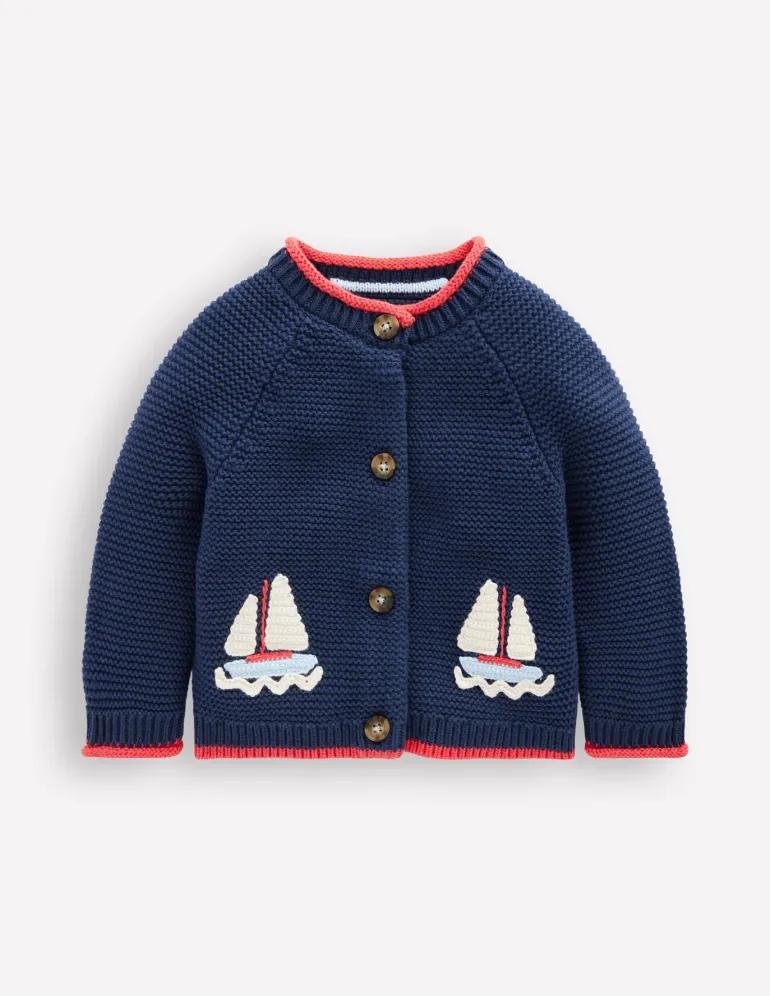 Novelty logo Cardigan-Starboard Blue Boats-Boden Flash Sale
