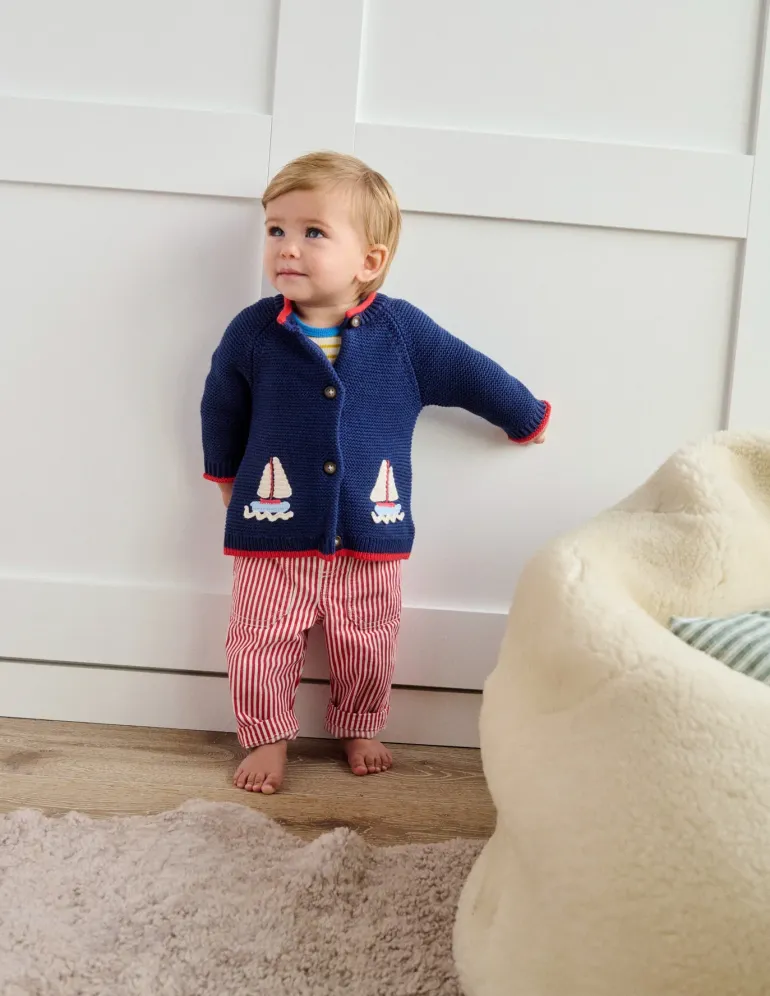 Novelty logo Cardigan-Starboard Blue Boats-Boden Flash Sale