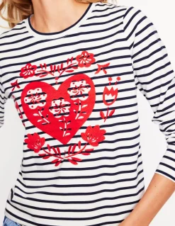 Novelty Long Sleeve Jersey Top-Ivory, Navy Heart-Boden Hot