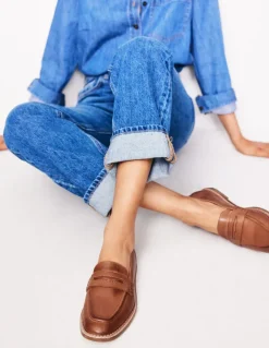 Nya Structured Penny Loafer-Tan Burnished Leather-Boden Sale