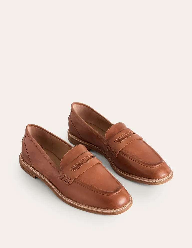 Nya Structured Penny Loafer-Tan Burnished Leather-Boden Sale