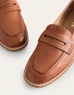Nya Structured Penny Loafer-Tan Burnished Leather-Boden Sale