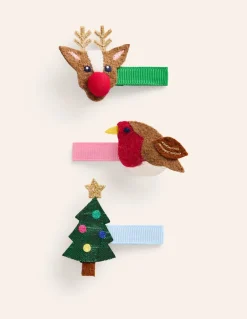 3 Pack Hair Clips-Multi Festive-Boden New