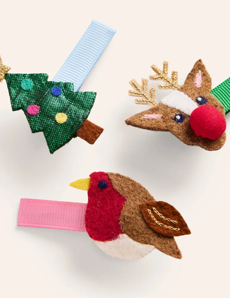 3 Pack Hair Clips-Multi Festive-Boden New