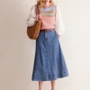 Panelled Full Denim Skirt-Mid Vintage-Boden Cheap