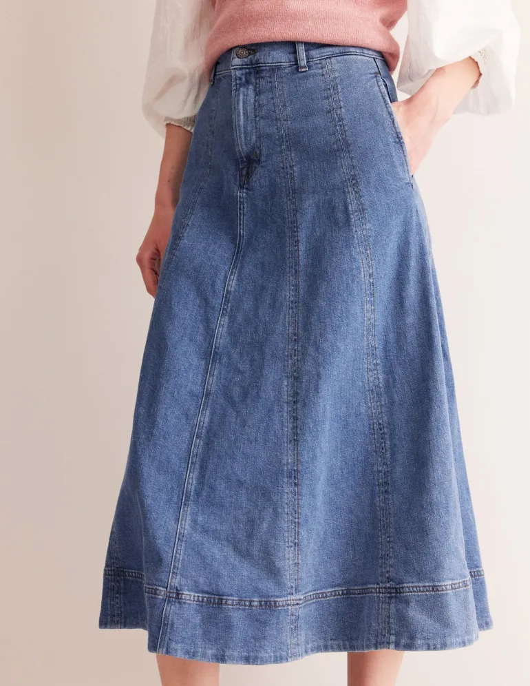 Panelled Full Denim Skirt-Mid Vintage-Boden Cheap