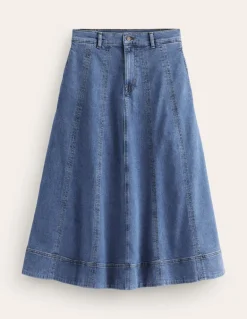 Panelled Full Denim Skirt-Mid Vintage-Boden Cheap