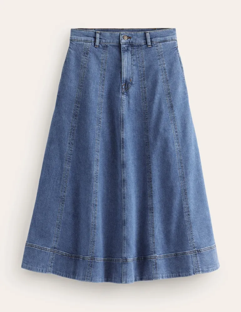 Panelled Full Denim Skirt-Mid Vintage-Boden Cheap
