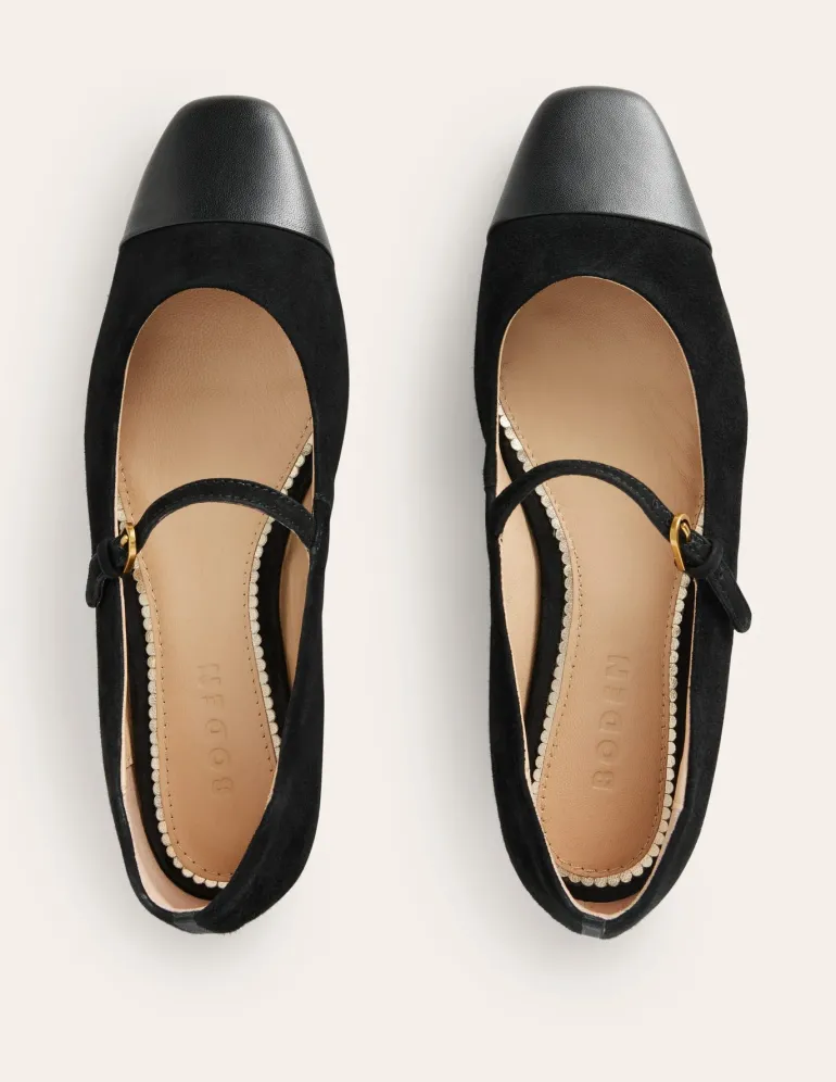 Penelope Mary Jane Flat-Black Suede-Boden Discount