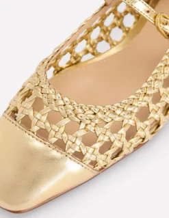 Penelope Mary Jane Flat-Gold Woven Leather-Boden Clearance