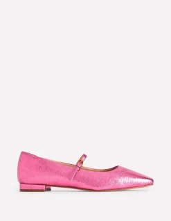 Penelope Mary Jane Flat-Pink Peacock Metallic Leather-Boden Hot