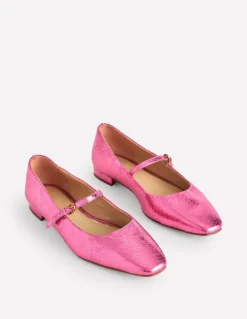 Penelope Mary Jane Flat-Pink Peacock Metallic Leather-Boden Hot