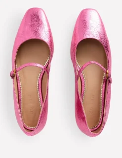 Penelope Mary Jane Flat-Pink Peacock Metallic Leather-Boden Hot