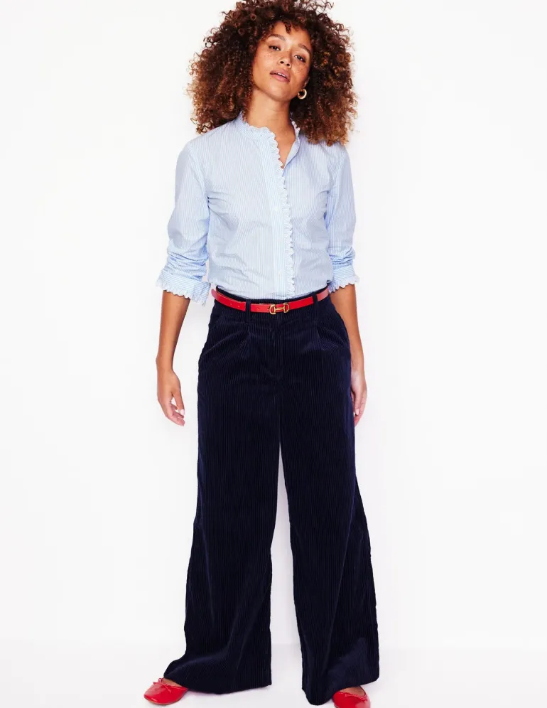 Phoebe Shirt-Blue, Ivory Stripe-Boden Store