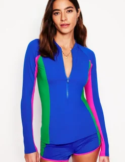 Piped Raglan Rash Guard-Colbolt Blue-Boden New