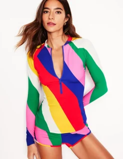 Piped Raglan Rash Guard-Multi, Rainbow Cascade-Boden Hot