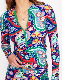 Piped Raglan Rash Guard-Multi, Meadow Paisley-Boden Cheap