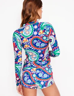 Piped Raglan Rash Guard-Multi, Meadow Paisley-Boden Cheap