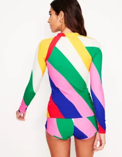 Piped Raglan Rash Guard-Multi, Rainbow Cascade-Boden Hot