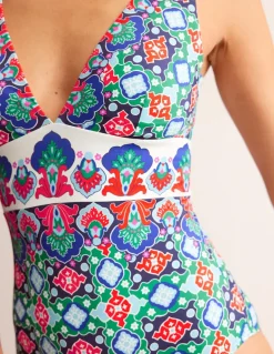 Porto V-Neck Swimsuit-Green Tambourine, Coastal Tile-Boden Flash Sale