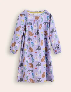 Printed Long-sleeved Nightie-Misty Lavender Cats-Boden Flash Sale