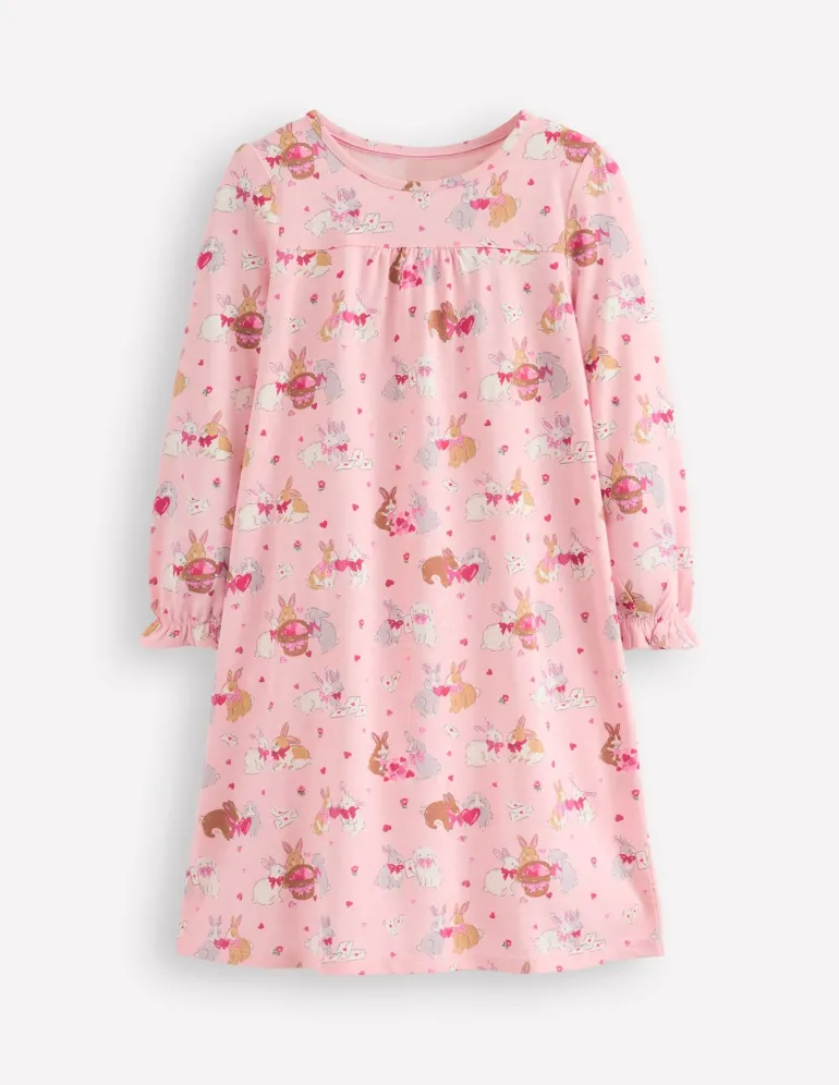 Printed Long-Sleeved Nightie-Chalk Pink Love Bunnies-Boden Discount