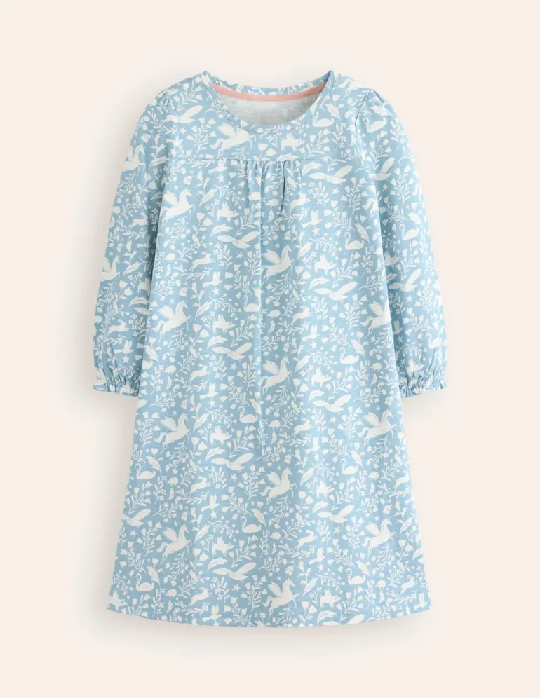 Printed Long-sleeved Nightie-Blue Unicorns-Boden Outlet