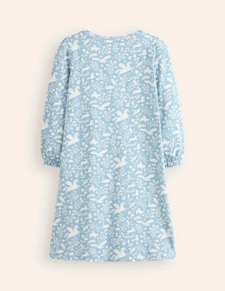Printed Long-sleeved Nightie-Blue Unicorns-Boden Outlet