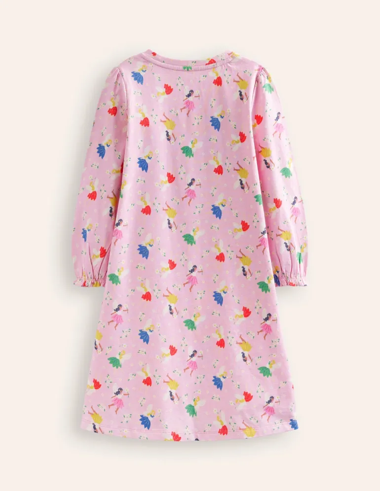 Printed Long-sleeved Nightie-Boto Pink Fairies-Boden Clearance