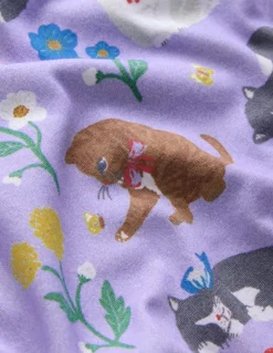 Printed Long-sleeved Nightie-Misty Lavender Cats-Boden Flash Sale