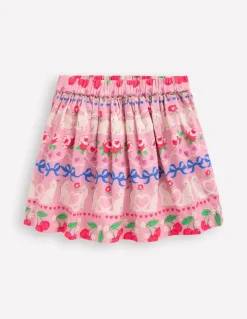 Printed Pull-On Twirly Skirt-Pink Valentines Bunny Stripe-Boden Outlet