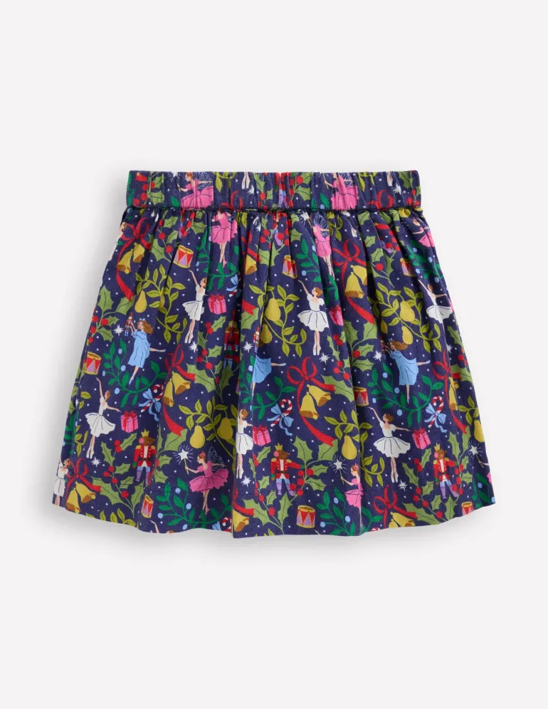Printed Pull-On Twirly Skirt-Starboard Blue Nutcracker-Boden Best