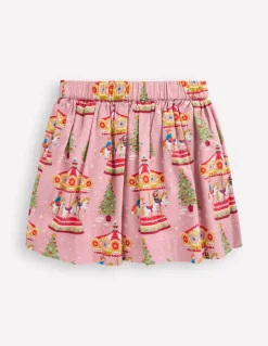 Printed Pull-On Twirly Skirt-Vintage Pink Carousel-Boden Fashion