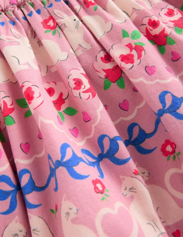 Printed Pull-On Twirly Skirt-Pink Valentines Bunny Stripe-Boden Outlet