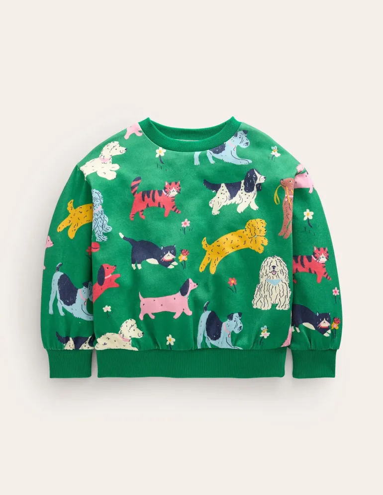 Printed Relaxed Sweatshirt-Green Park Play Pets-Boden Online