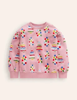 Printed Relaxed Sweatshirt-Vintage Pink Christmas Trees-Boden Discount