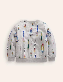 Printed Sweatshirt-Grey Marl Rockets-Boden Outlet